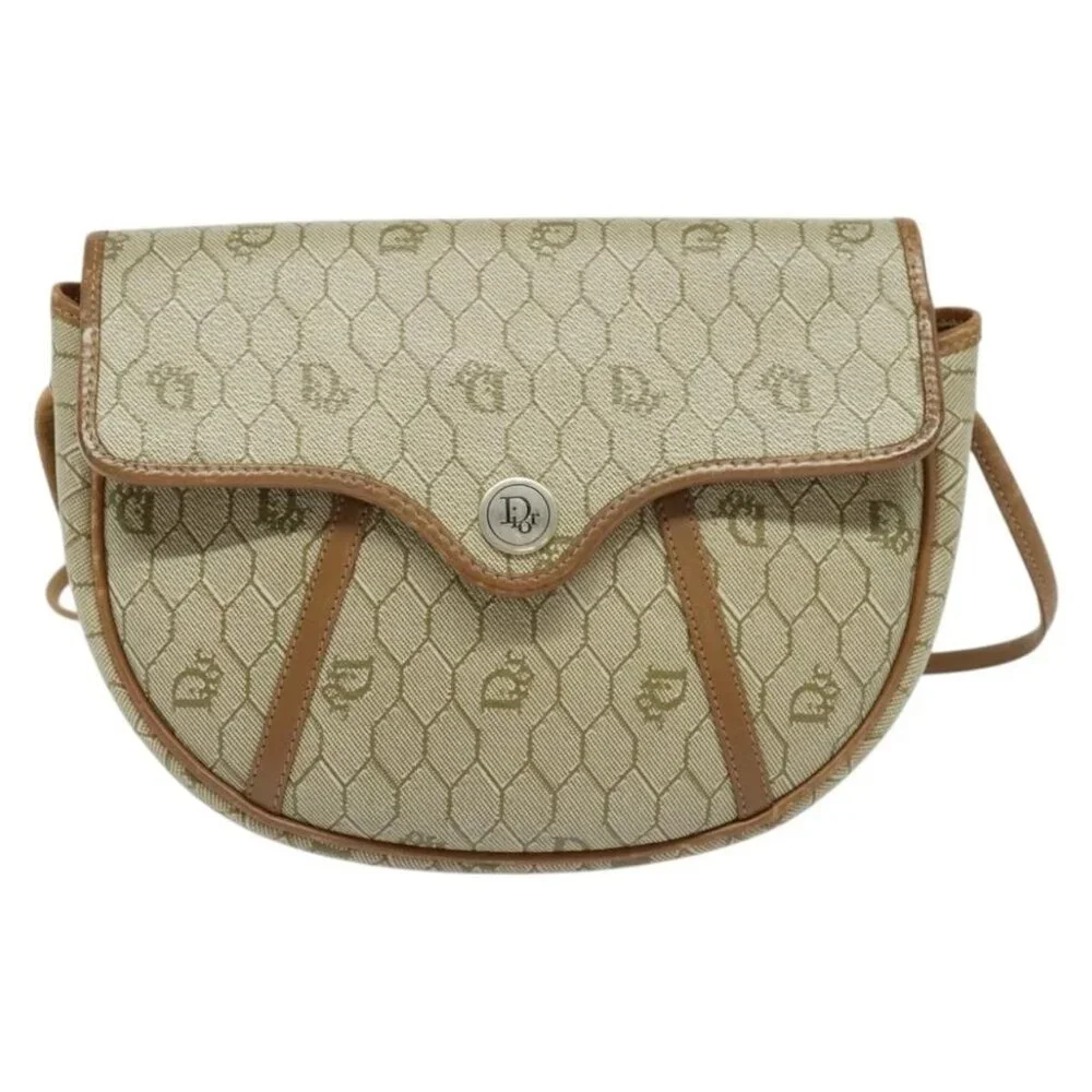 Christian Dior Honeycomb Canvas Shoulder Bag PVC Beige Gold Auth 136410 - Picture 10 of 15